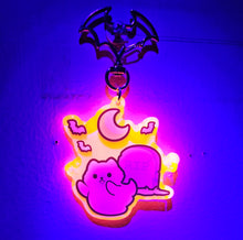 Load image into Gallery viewer, UV Reactive Graveyard Ghost Cat Acrylic Keychain