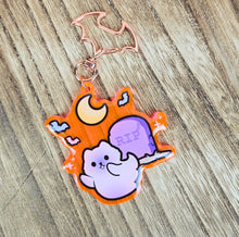 Load image into Gallery viewer, UV Reactive Graveyard Ghost Cat Acrylic Keychain