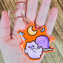 Load image into Gallery viewer, UV Reactive Graveyard Ghost Cat Acrylic Keychain