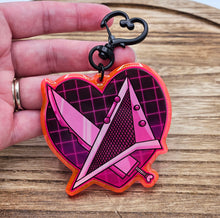 Load image into Gallery viewer, UV Reactive Pink Pyramid Head Acrylic Keychain