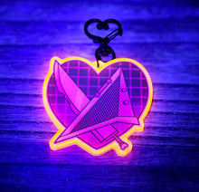 Load image into Gallery viewer, UV Reactive Pink Pyramid Head Acrylic Keychain