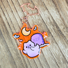 Load image into Gallery viewer, UV Reactive Graveyard Ghost Cat Acrylic Keychain
