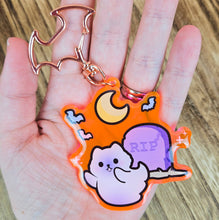 Load image into Gallery viewer, UV Reactive Graveyard Ghost Cat Acrylic Keychain
